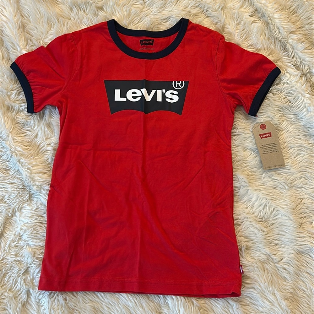 NWT LEVI'S Unisex Red Navy Classic Ringer Tee Shirt Size Small 8-10 years
